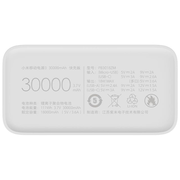 پاوربانک شیائومی PB3018ZM ظرفیت ۳۰۰۰۰ میلی آمپر ساعت