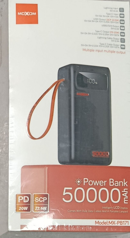 پاوربانک 50000mla MOXOM مدل MX-PB171 فست شارژ 22.5 وات
