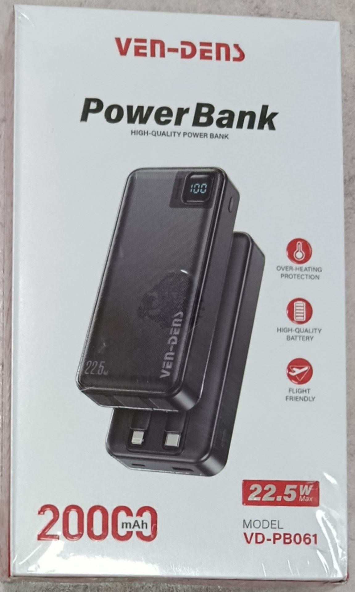 پاوربانک 20000mla VEN-DENS مدل VD-PB061 فست شارژ 22.5 وات